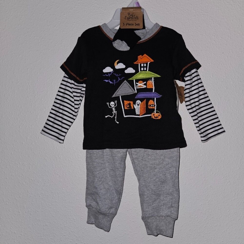 NEW 3pc Halloween Outfit Shirt Pants Socks 9 Month Baby Essentials Haunted House